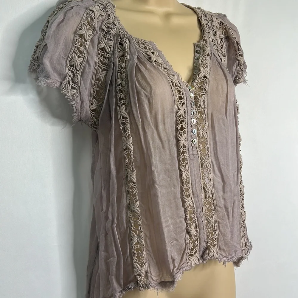 Free People sheer fairy raw edges lace top - Picture 2 of 12